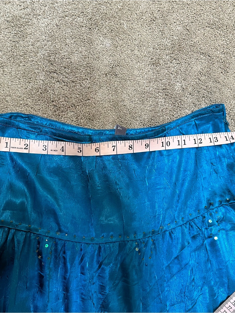 Vintage Y2K Satin Tiered Embellished Maxi Skirt Teal Boho Hippie Gypsy Sz Medium - Picture 7 of 8